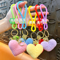 Nouveau design, style anime, cœur, fourrure douce faite à la main, crochet, peluche 3D, sac personnalisable, porte-clés, accessoires mobiles, pendentif, chaîne