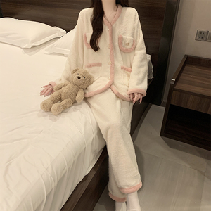 Ensembles <span class=keywords><strong>de</strong></span> vêtements <span class=keywords><strong>de</strong></span> <span class=keywords><strong>nuit</strong></span> 2556 # pyjamas d'hiver demi velours pyjamas femmes petit vent parfumé épaissi doux fille maison costume - Product Image 3