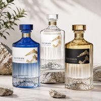 Nouvelle conception personnalisée de bouteille de spiritueux de luxe en verre de 500 ml et 750 ml pour rhum, vodka, whisky, gin avec bouchon en verre