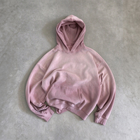 Hoodie polos oversized model kotak dengan saku pouch, bahan tebal vintage acid wash gradasi warna, logo custom, streetwear unisex.