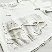 T-shirt court en coton brut surdimensionné avec bords bruts, personnalisé, effet vieilli, déchiré et patchwork, à manches courtes pour hommes – Vente en gros