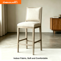 Tabouret de bar contemporain de luxe en chêne massif et tissu, chaise haute rembourrée épaisse pour îlot de cuisine, hôtel, café