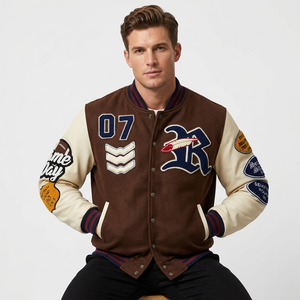 Fabricant OEM sur mesure de vestes universitaires de haute qualité en laine avec broderie de patchs en chenille, motifs camouflage, argyle, paisley et stand. - Product Image 4