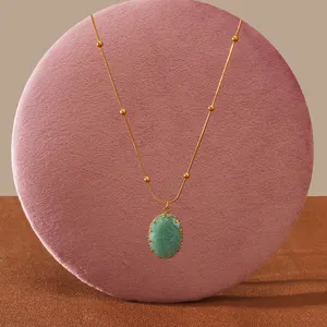 2024 nouveau design pierre naturelle tour de cou pendentif collier INS Offre Spéciale amazonite coeur colliers en acier inoxydable étanche bijoux