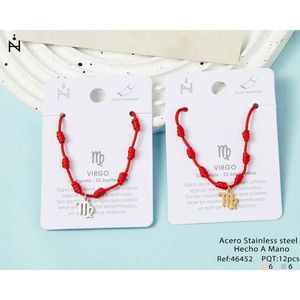 Cavigliera Segno Zodiacale Vergine Sette Stelle, Braccialetto con Ciondolo in Acciaio Inossidabile Fatto a Mano con Cordino Rosso, Gioielli per Donna - Product Image 3
