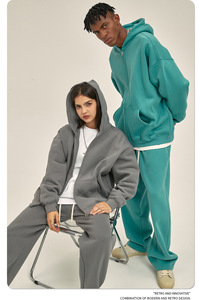 Tuta in pile di alta qualità Oversize con Zip e pantaloni di tuta dritti a gamba larga Set <span class=keywords><strong>felpe</strong></span> con cappuccio da <span class=keywords><strong>uomo</strong></span> personalizzate - Product Image 4