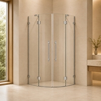 Cabine de douche quadrant sans cadre 900x900mm avec écran d'angle incurvé, portes à double charnière et verre trempé transparent de 8mm