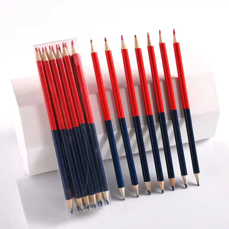 12 adet çift renk renkli kalemler önceden bilenmiş kırmızı ve mavi silinebilir kalemler kontrol markalama harita test sınıflandırma