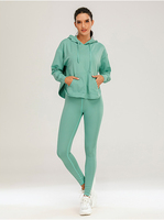 Ensemble 3 pièces Leggings à capuche et manches longues pour femmes Fitness Yoga Set