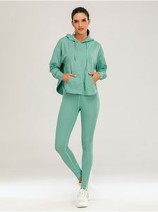 Ensemble 3 pièces Leggings à capuche et manches longues pour femmes Fitness Yoga Set - Product Image 6