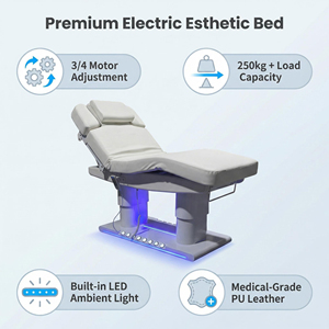 Table <span class=keywords><strong>de</strong></span> massage et <span class=keywords><strong>de</strong></span> beauté électrique chauffante, blanche, silencieuse, avec 2 bases stables, 3 ou 4 moteurs et réglage multi-angles - Product Image 4