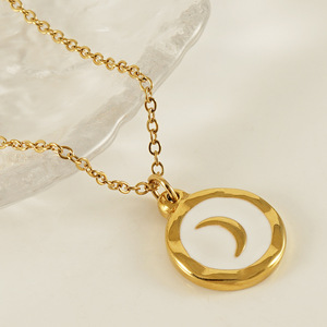 Zogxin Enameled Moon Pendant Necklace Gold Chain White Black Couple Jewelry Gift Minimalist Style Fashion Pendant - Product Image 3
