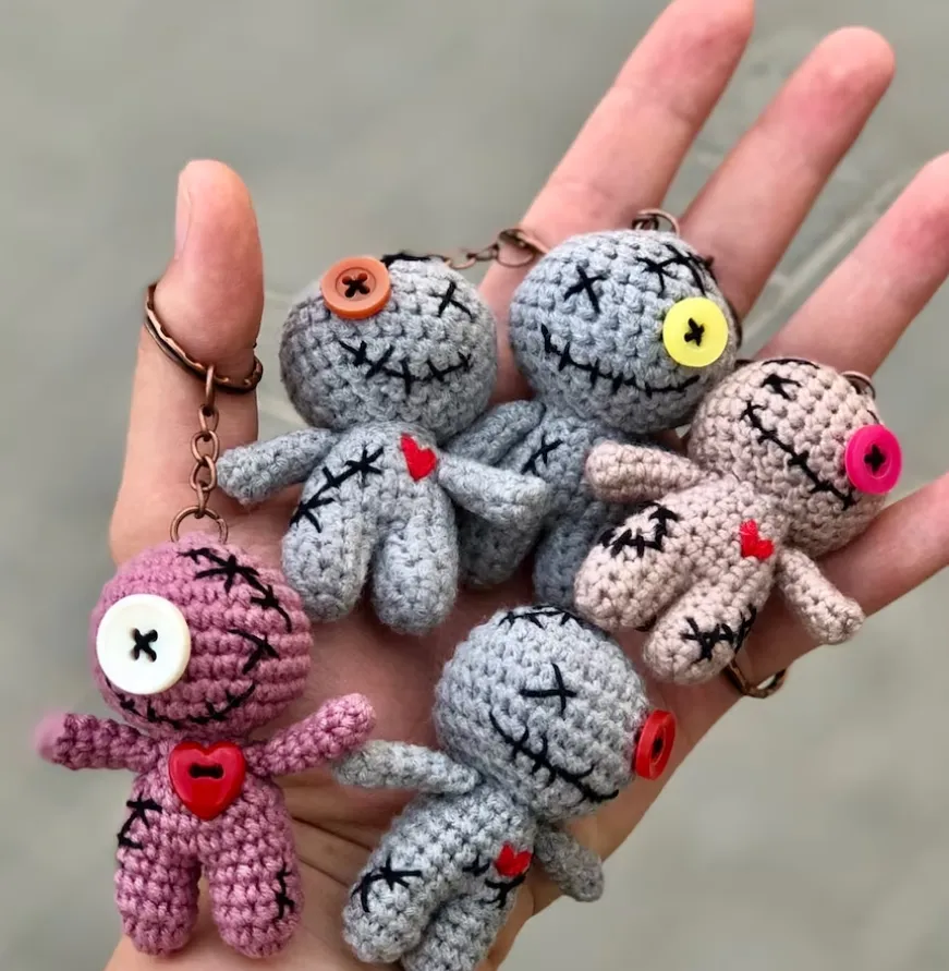 Wholesale Hand Crochet Cute Voodoo amigurumi Key chains Lovey Handmade Knitted Baby Toys Cotton Materials