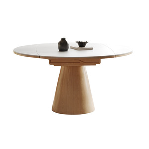 Nordic Solid Wood Slab <b>Dining</b> <b>Table</b> Round Convertible Extendable For <b>Dining</b> Room - Product Image 5