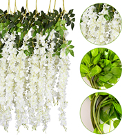 Vente en gros de 6 pièces de glycine en soie artificielle beige guirlande de fleurs suspendue vigne colorée pour Halloween Graduation Pâques