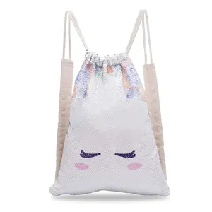 High-quality portable store shoes clothes printed waterproof sequin string nylon drawstring bag for kids