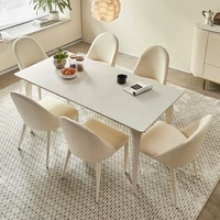 Zayshine Table rectangulaire en bois massif blanc de luxe de style nordique avec pieds de table en bois massif et plateau en pierre frittée marbrée, mobilier de restaurant