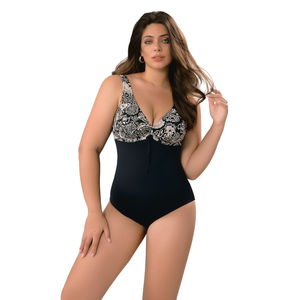 Costume da bagno intero HDJ Plus Size con controllo pancia, scollo a V profondo, stampa floreale, vita alta, da donna BZ77031 - Product Image 2