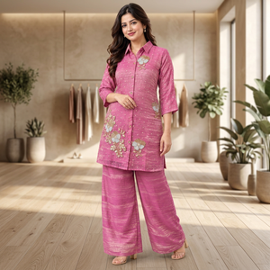 Conjunto de traje Anarkali rosa de algodón bordado para mujer Noor, corte holgado, ropa tradicional india y pakistaní, informal, para todas las estaciones - Product Image 5