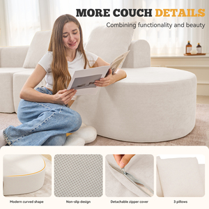 Canapé modulaire convertible et extensible, design moderne incurvé en forme de nuage, assise profonde, rembourrage en éponge, surdimensionné - Product Image 4