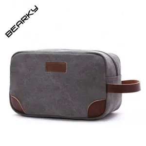 Logotipo personalizado Men's Travel Lightweight Canvas Outdoor Travel Cosmetic Bag Pendurado Travel Toiletry Bag