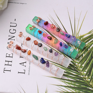 Natural Spiritual Healing Feng Shui 7 <strong>Chakra</strong> Beads Carved <strong>Engraved</strong> Wire Wrapped Raw <strong>Stone</strong> Selenite Stick Wand for Meditation - Product Image 4