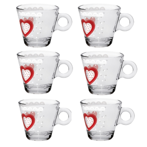 Juego de 6 tazas de café Nadia Line en vidrio transparente sin platillo, decoración Isotta, 80cc - Product Image 1