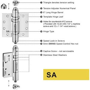 Charnières de portail à fermeture automatique Waterson, robustes, 180 degrés, en acier inoxydable noir, montage sur porte K51MP-450-A2 - Product Image 5