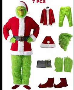 Costumes de monstres à <span class=keywords><strong>cheveux</strong></span> verts Ensemble de vêtements de fête Cosplay Père Noël Costumes de Noël pour adultes Ensemble de performance de scène à fourrure - Product Image 6