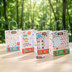 Sacs à emporter en papier kraft écologiques Graffiti Kids avec poignées torsadées, imprimés sur mesure, 4 motifs amusants, adaptés aux aliments (pizza, <span class=keywords><strong>sucre</strong></span>) - Product Image 1