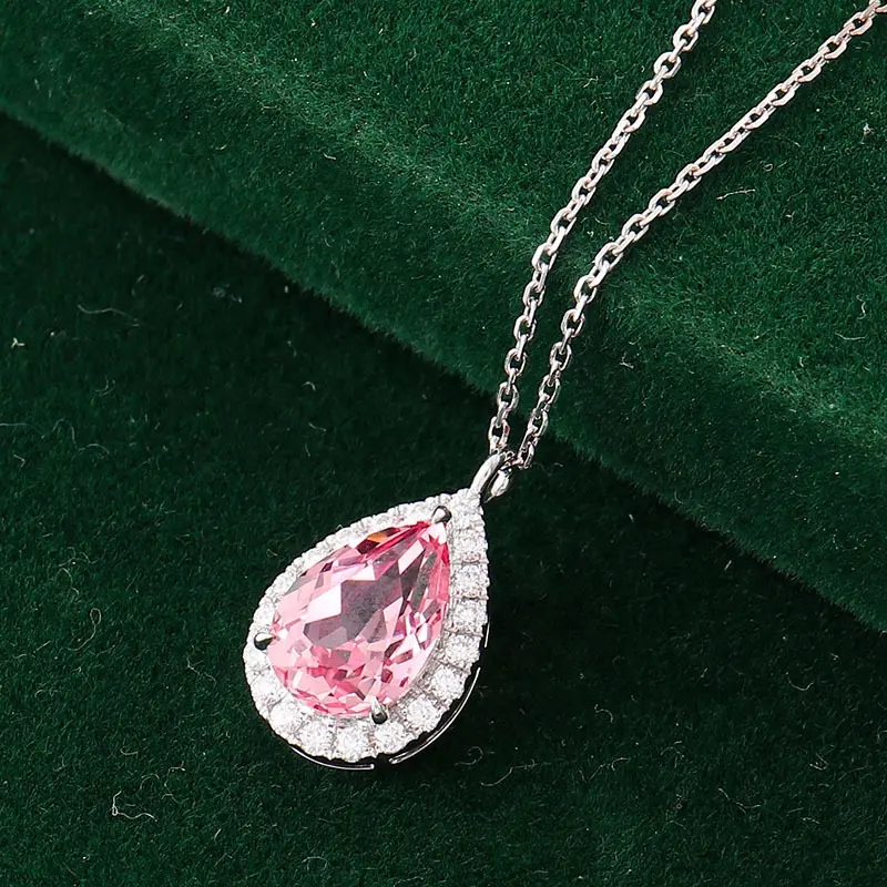 Venta al por mayor joyería de oro 18K collar laboratorio regenerado rosa azul tesoro colgante en forma de pera criado Rosa joya gotas para mujeres