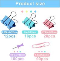 Surtido de Tamaños, Juego de 240 Clips de Oficina de Colores, Pinzas para Papel, Tachuelas, Material Escolar para Oficina y Hogar