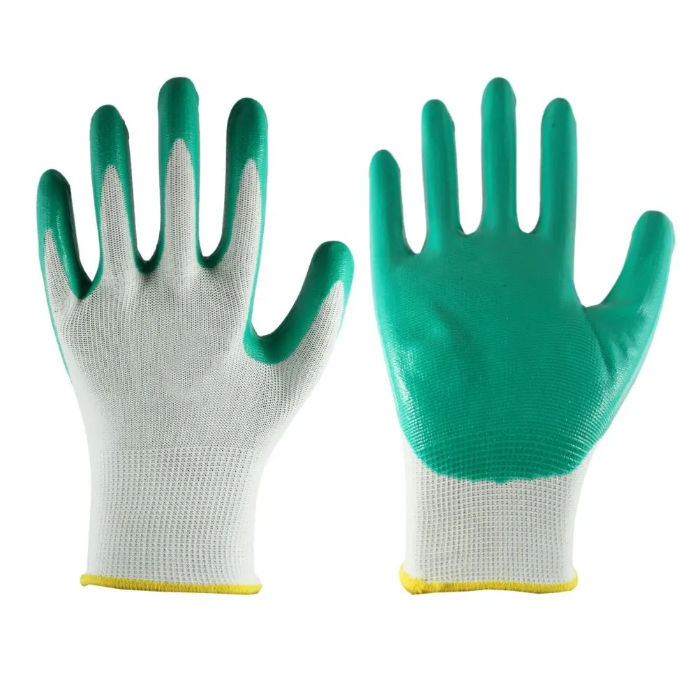 Gants en nitrile polyester nylon en388 de calibre 13 gants de travail de jardinage gants de mécanicien personnalisés