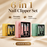 Kit de manucure portable 6-en-1 coloré pour voyage, coupe-ongles, ciseaux, lime, pour la maison et le bureau