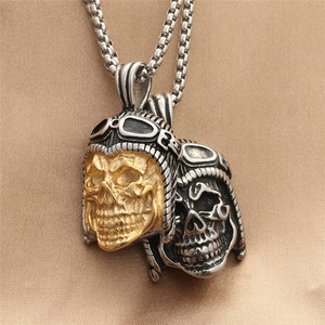 European American Style <b>Titanium</b> Steel Skull Pendant Punk Retro Men's Necklace 280458 Stainless Steel Geometric Skeleton Design - Product Image 1