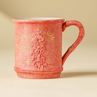 Tasse en céramique de style chinois avec poignée en bambou, motif pierre de Taihu, contour or rose, rouge silex, pour thé et café, cadeau