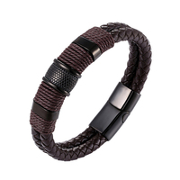 Y086 vente en gros Bracelets bijoux Double couche armure en cuir véritable hommes en acier inoxydable fermoir magnétique Bracelet