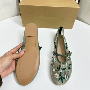 2025 New Women's <strong>Shoes</strong> Round Head Mesh Sand <strong>Green</strong> Flower Embroidered Mesh Fabric Fashion Casual Ballet <strong>Flat</strong> Single <strong>Shoes</strong> - Product Image 4