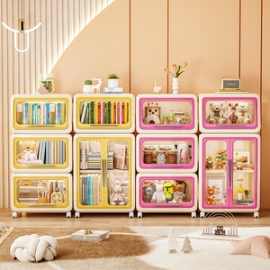 Armoire <span class=keywords><strong>de</strong></span> rangement sur pied personnalisée, étagère anti-poussière pour livres et articles <span class=keywords><strong>de</strong></span> première nécessité, avec roulettes, armoire enfant motif dessin animé, petite taille - Product Image 4