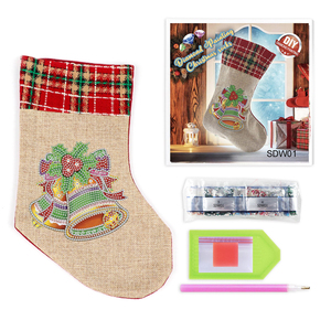 Peinture au diamant DIY, chaussettes de Noël, lin, coton, cadeaux, sac à bonbons, peinture au diamant en strass, artisanat DIY, chaussette de Noël - Product Image 3
