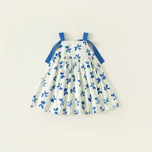 Летнее платье-комбинация для девочек, модное платье с цветочным принтом для маленьких девочек, летнее платье принцессы с оборками, повседневное пляжное милое праздничное От 1 до 12 лет