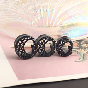Venta al por Mayor de Túneles y Plugs para Orejas de Acero Inoxidable con Diseño de Gato Negro <span class=keywords><strong>en</strong></span> la Luna, de 6-16 mm, Pendientes de Doble Abertura, Kit de Ensanchadores para <span class=keywords><strong>Piercings</strong></span> Corporales - Product Image 3