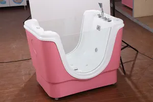 Baignoire design moderne autoportante en acrylique avec bande cascade Massage thermostatique Baignoire pour bébé nouveau-né avec robinet d'égouttage inclus