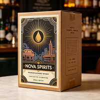 Boîte personnalisée haut de gamme en carton ondulé pour whisky mélangé Nova Spirits avec dorure à chaud, emballage cadeau étanche pour spiritueux, production en 72h