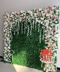 Dinding Latar Belakang Bunga 3D Mawar Merah Muda Dinding Hijau Kombinasi Bunga dan Rumput untuk Pernikahan dan Pesta - Product Image 2