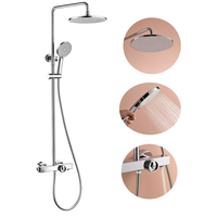 Système de douche de salle de bain en laiton chromé poli, mitigeur thermostatique à levier unique, robinet de douche pluie 10 pouces avec barre coulissante