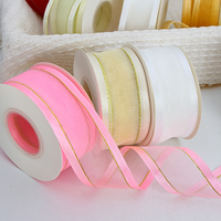 Vente en gros de mousseline de soie blanche et ruban d'organza à bords satinés garniture métallique fourniture d'usine emballage cadeau de mariage motif de logo personnalisable