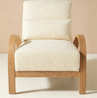 Fauteuil d'appoint rembourré en bouclette avec structure en bois massif courbé, canapé individuel de loisirs pour la décoration du salon
