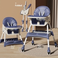 Chaise Haute Bébé Multifonctionnelle Pliante Chaude, Réglable en Hauteur, Chaise de Repas Bébé 3-en-1 pour Enfants