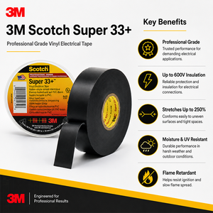 <span class=keywords><strong>Ruban</strong></span> isolant en PVC <span class=keywords><strong>3M</strong></span> <span class=keywords><strong>Scotch</strong></span> Super 33+ noir 0,18 mm, résistant à l'eau, adhésif acrylique sensible à la pression, <span class=keywords><strong>ruban</strong></span> électrique - Product Image 6